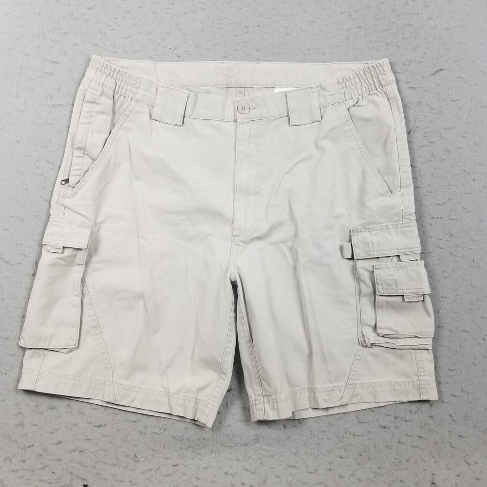 Weekender Cargo Shorts Mens 38 Beige Cotton Elastic Waist 9 Inseam Travel